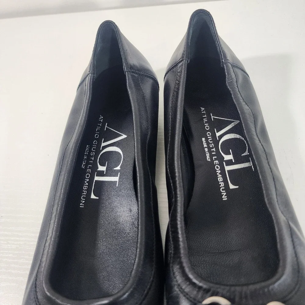 AGL Attilio Giusti Leombruni Ballet Flats Black Leather Patent Cap Toe Buckle 41 - Picture 3 of 12